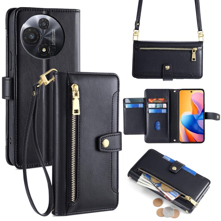 

For TCL 60R 5G Sheep Texture Cross-body Zipper Wallet Leather Phone Case(Black)