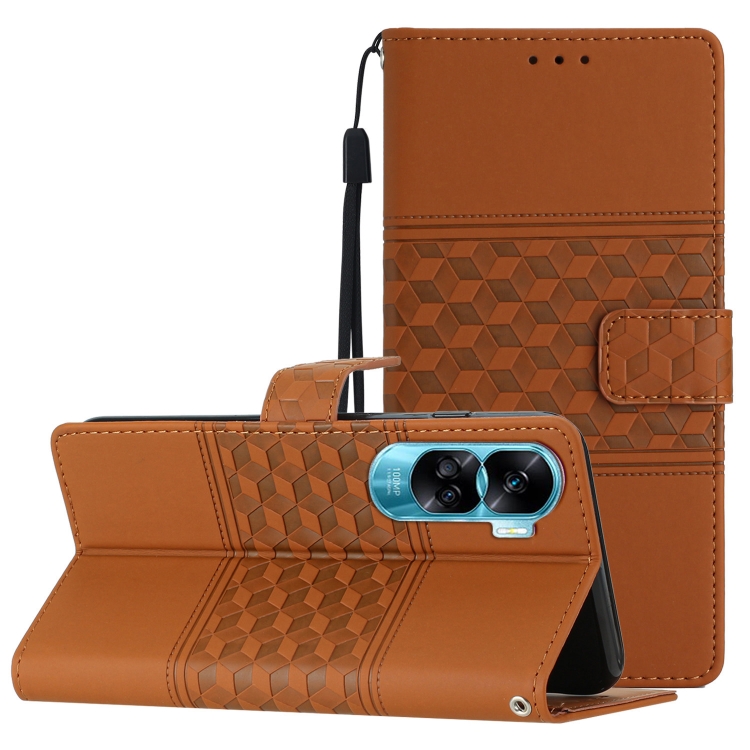 

For Honor 90 Lite Diamond Embossed Skin Feel Leather Phone Case(Brown)