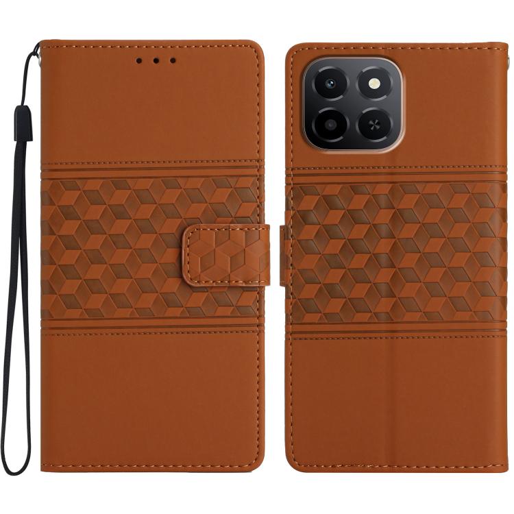 

For Honor X6c 4G Diamond Embossed Skin Feel Leather Phone Case(Brown)