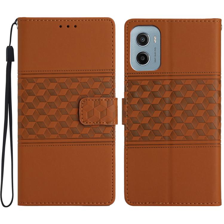 

For Motorola Moto E15 Diamond Embossed Skin Feel Leather Phone Case(Brown)