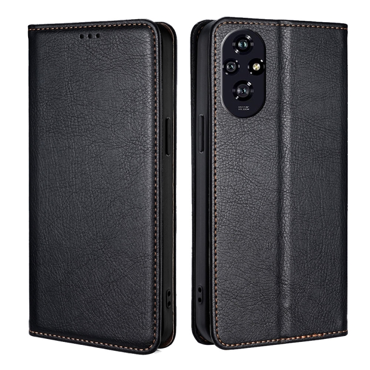 

For Honor 200 5G Gloss Oil Solid Color Magnetic Leather Phone Case(Black)