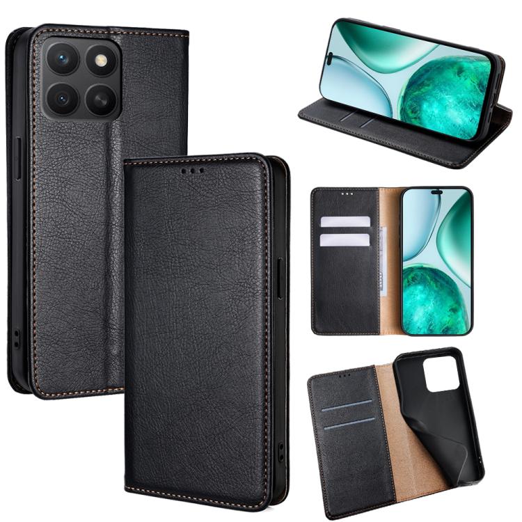 

For Honor X8c 4G Gloss Oil Solid Color Magnetic Leather Phone Case(Black)