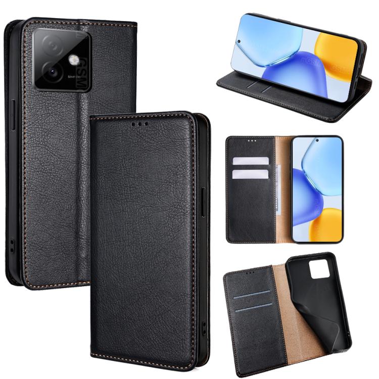 

For Honor X60 GT 5G Gloss Oil Solid Color Magnetic Leather Phone Case(Black)