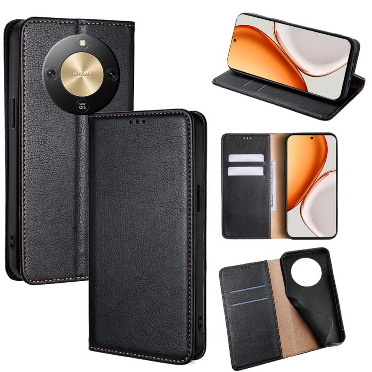 

For Honor X70 5G Gloss Oil Solid Color Magnetic Leather Phone Case(Black)