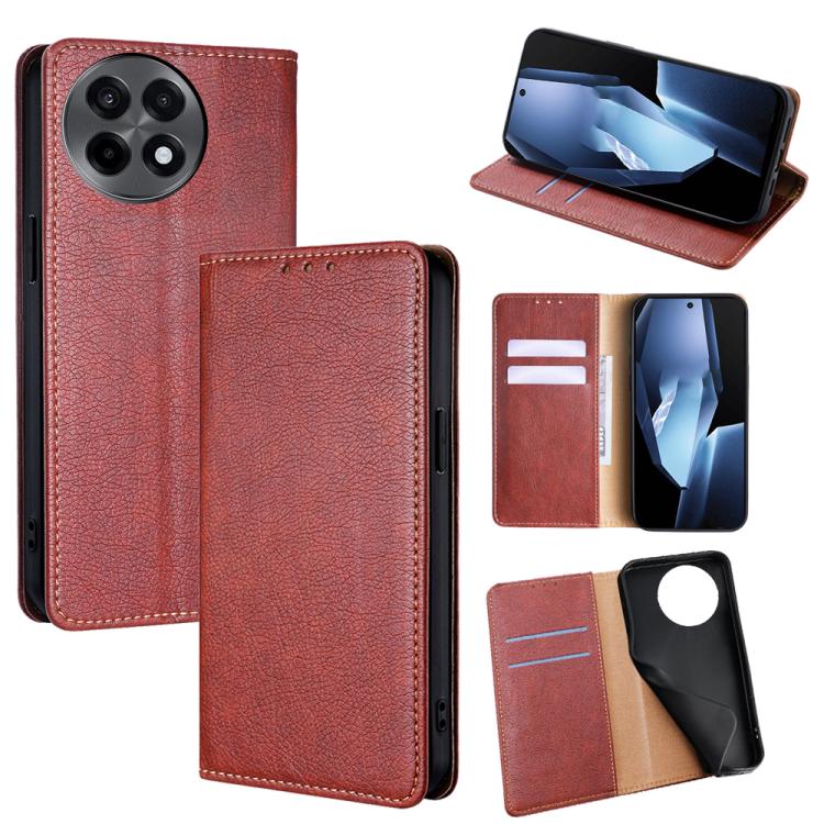 

For OnePlus Ace 5 / 5 Pro Gloss Oil Solid Color Magnetic Leather Phone Case(Brown)