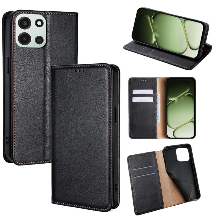 

For OnePlus Turbo 6 / 6V Gloss Oil Solid Color Magnetic Leather Phone Case(Black)