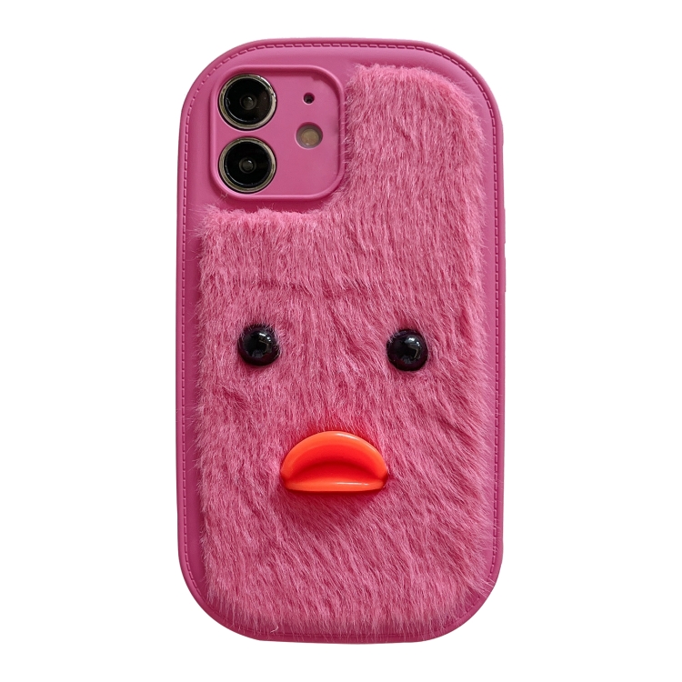 

For iPhone 11 Plush Black Eyes Duck TPU Phone Case(Rose Red)