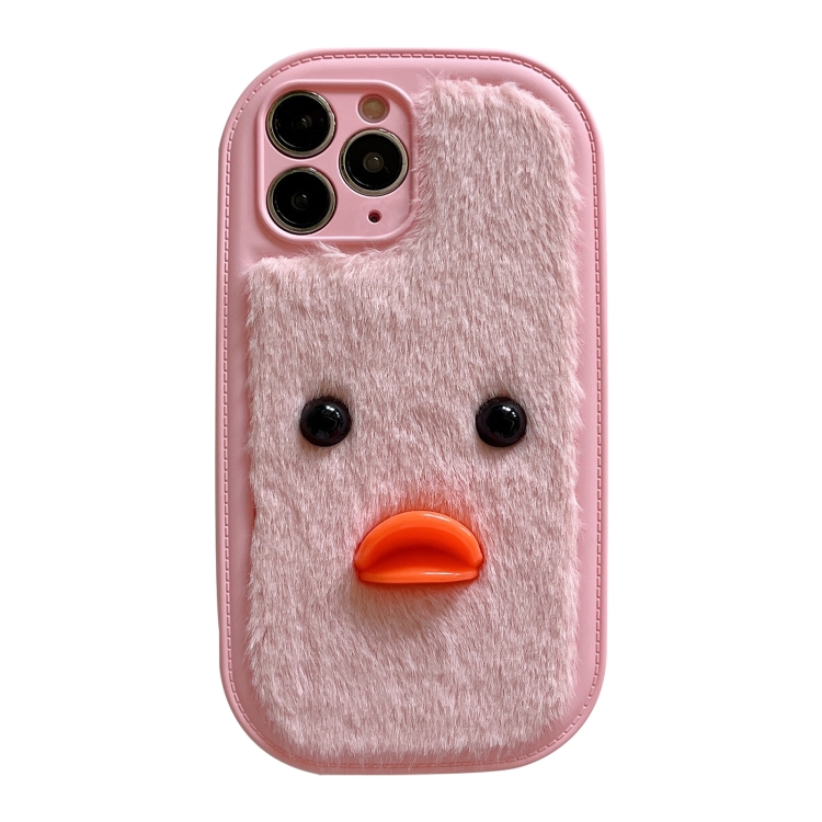 

For iPhone 11 Pro Max Plush Black Eyes Duck TPU Phone Case(Pink)