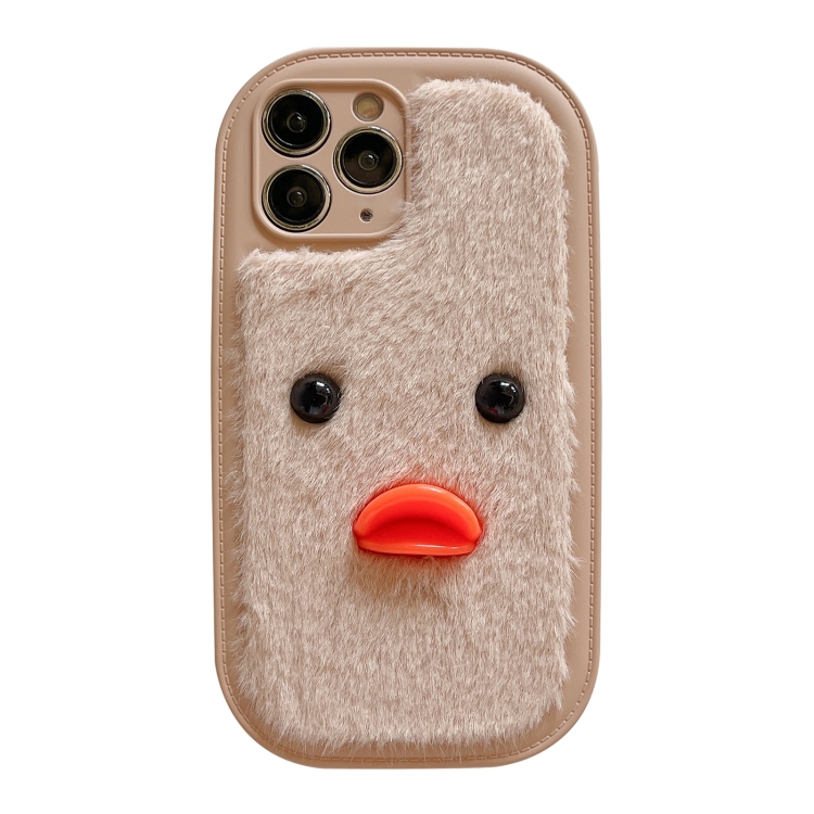

For iPhone 11 Pro Max Plush Black Eyes Duck TPU Phone Case(Khaki)