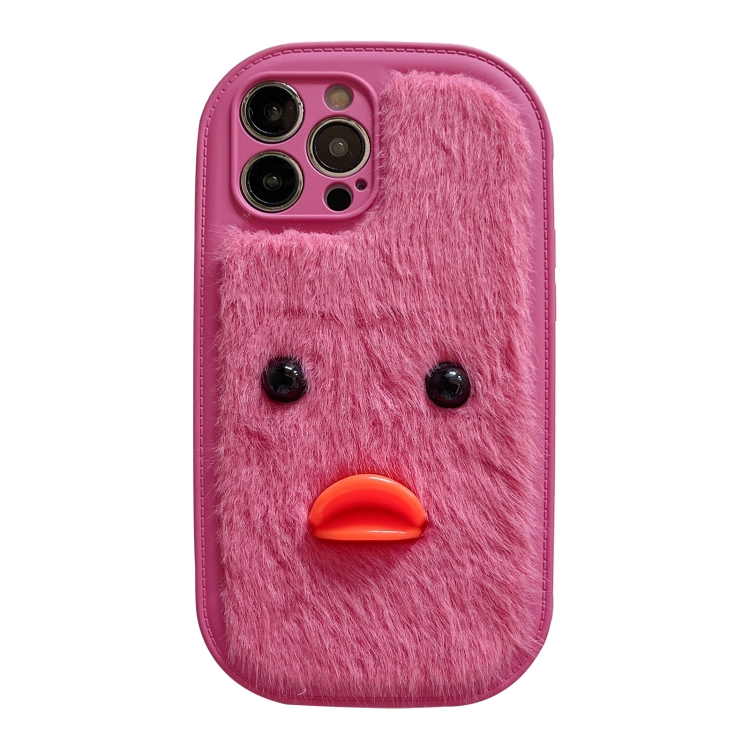 

For iPhone 13 Pro Plush Black Eyes Duck TPU Phone Case(Rose Red)