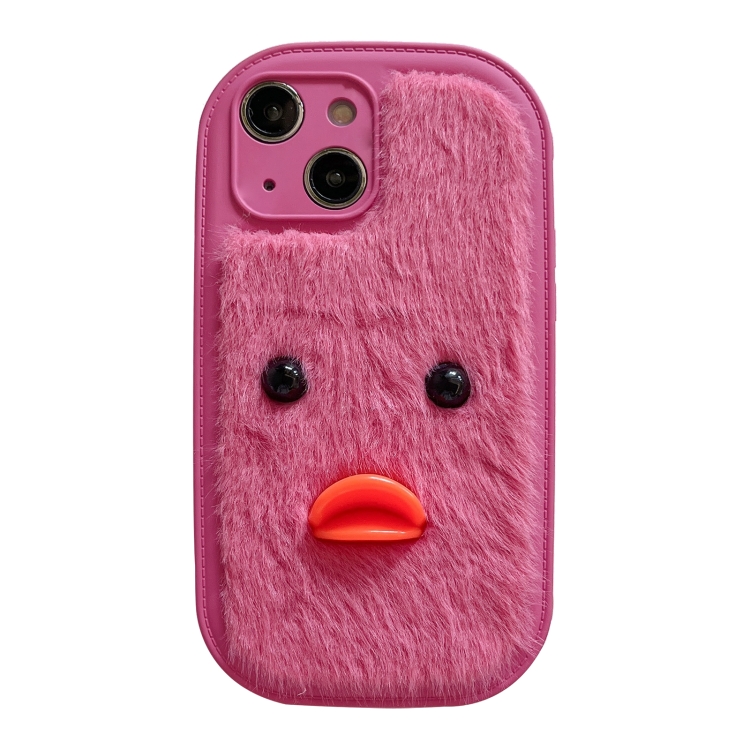 

For iPhone 14 Plush Black Eyes Duck TPU Phone Case(Rose Red)