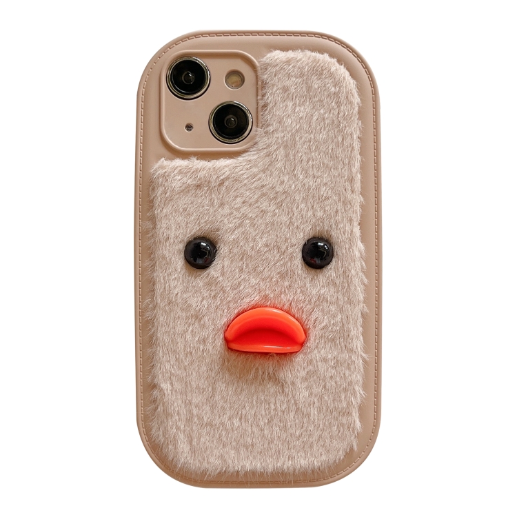 

For iPhone 14 Plus Plush Black Eyes Duck TPU Phone Case(Khaki)