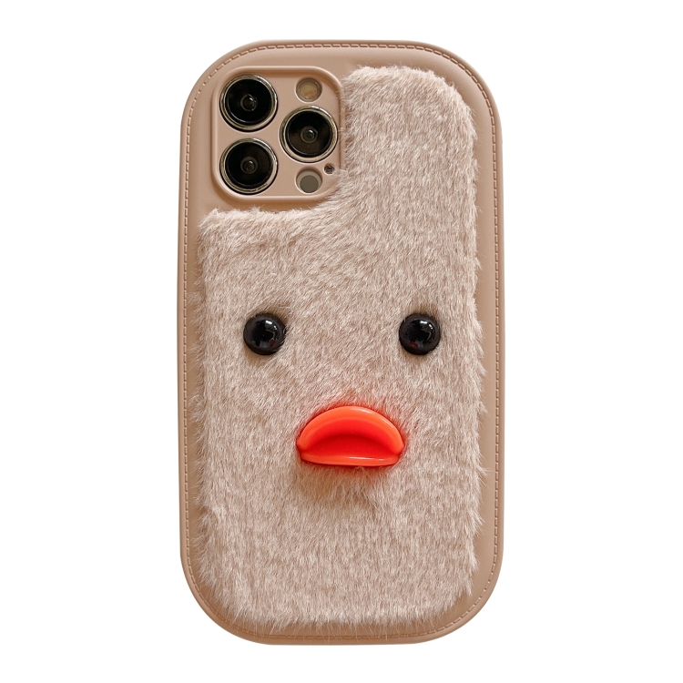 

For iPhone 14 Pro Plush Black Eyes Duck TPU Phone Case(Khaki)