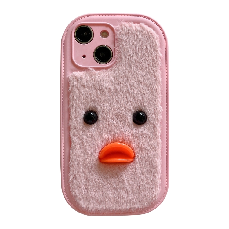 

For iPhone 15 Plus Plush Black Eyes Duck TPU Phone Case(Pink)