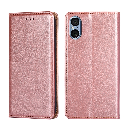 

For Sony Xperia 5 V Gloss Oil Solid Color Magnetic Leather Phone Case(Rose Gold)
