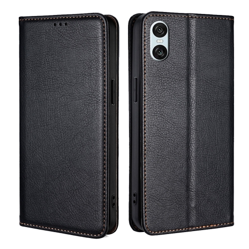 

For Sony Xperia 10 VI Gloss Oil Solid Color Magnetic Leather Phone Case(Black)