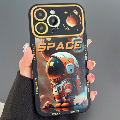 For iPhone 15 Pro Max Astronaut Pattern Large Window TPU Phone Case(Orange)
