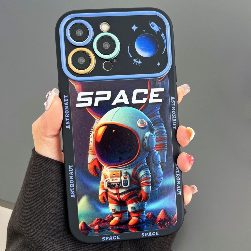 For iPhone 15 Pro Astronaut Pattern Large Window TPU Phone Case(Blue) for iphone 15 astronaut pattern large window tpu phone case purple