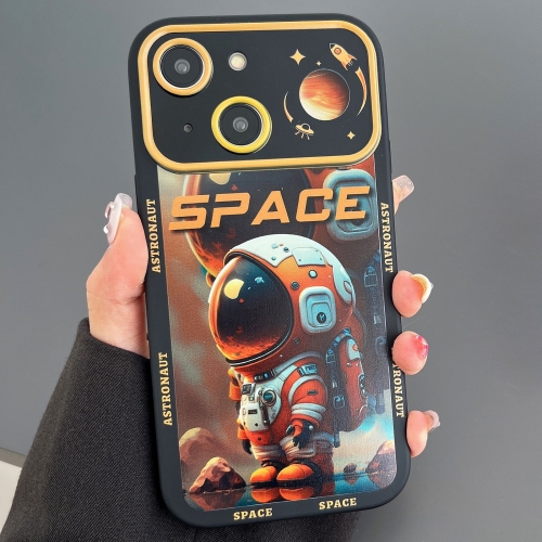 For iPhone 15 Plus Astronaut Pattern Large Window TPU Phone Case(Orange)