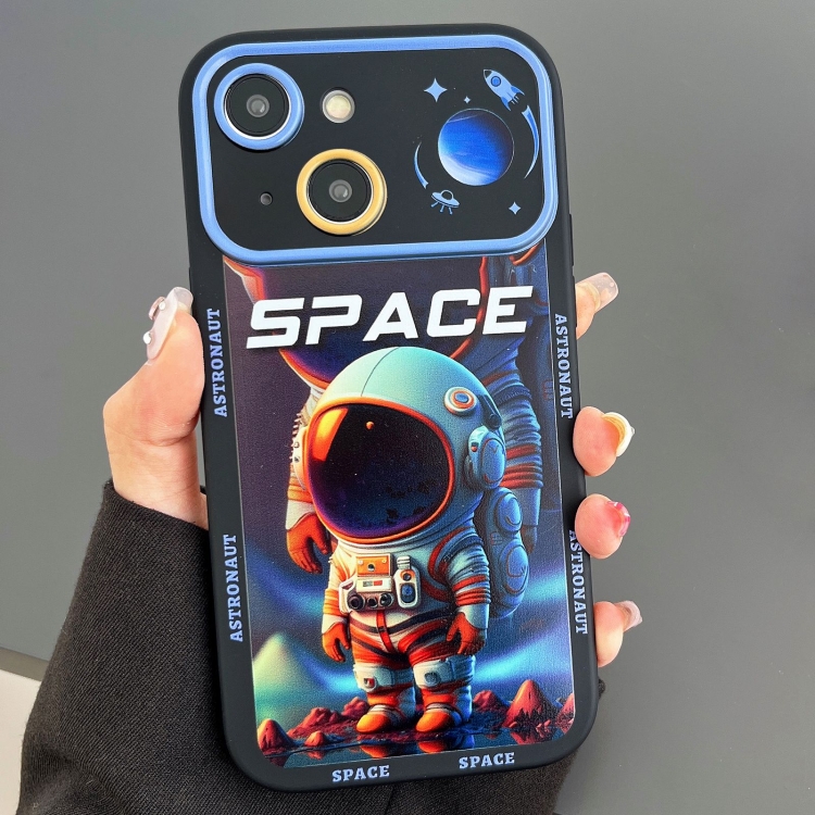 

For iPhone 15 Astronaut Pattern Large Window TPU Phone Case(Blue)