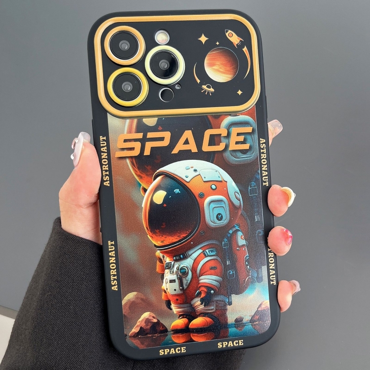 

For iPhone 14 Pro Astronaut Pattern Large Window TPU Phone Case(Orange)