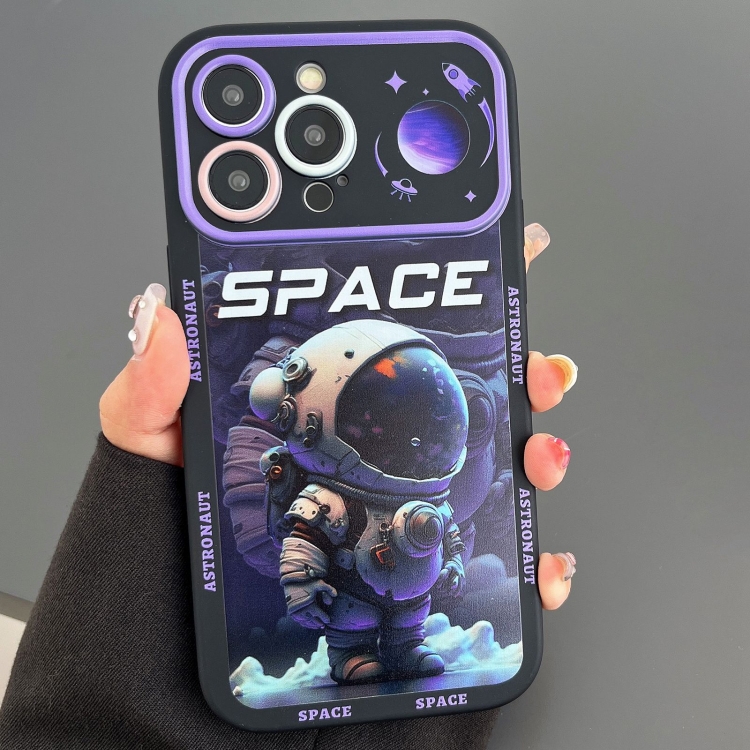 

For iPhone 14 Pro Astronaut Pattern Large Window TPU Phone Case(Purple)