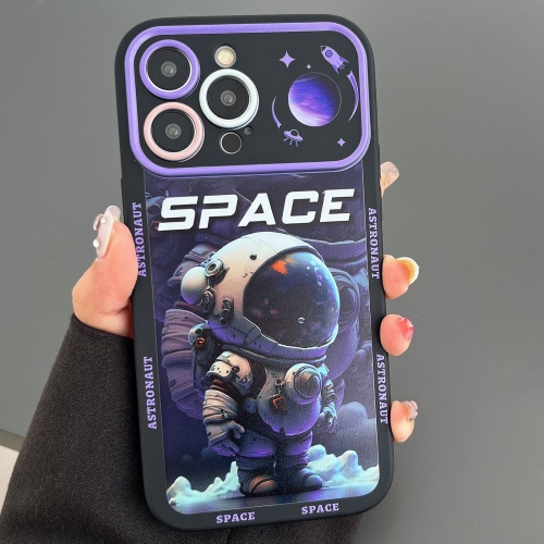 For iPhone 13 Pro Astronaut Pattern Large Window TPU Phone Case(Purple) for iphone 12 pro max astronaut pattern large window tpu phone case blue
