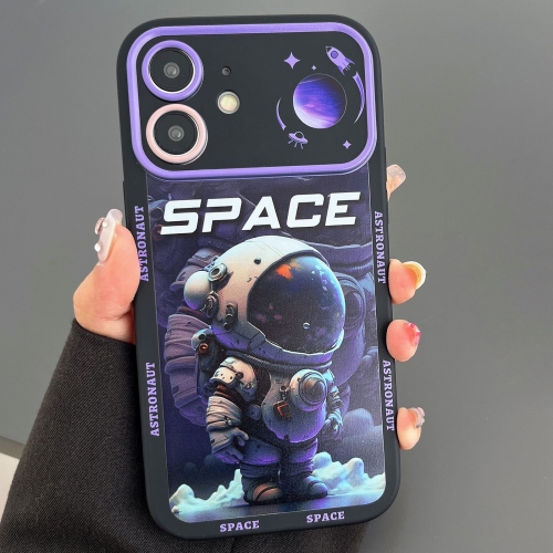 For iPhone 12 Astronaut Pattern Large Window TPU Phone Case(Purple) 2023 21v 18000mah lithium battery window wall electric cordless glass glue gun machine for house decoration