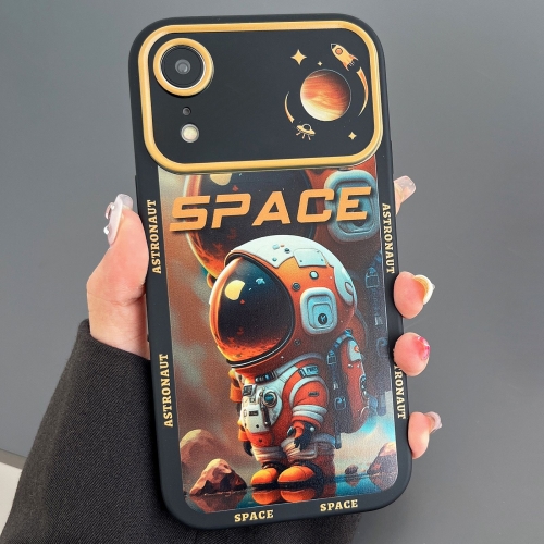 For iPhone XR Astronaut Pattern Large Window TPU Phone Case(Orange) for iphone 14 plus astronaut pattern large window tpu phone case orange