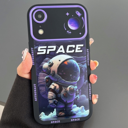 For iPhone XR Astronaut Pattern Large Window TPU Phone Case(Purple)