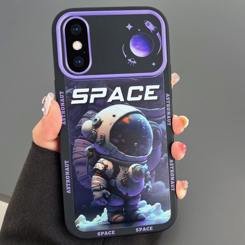 

For iPhone XS Max Astronaut Pattern Large Window TPU Phone Case(Purple)
