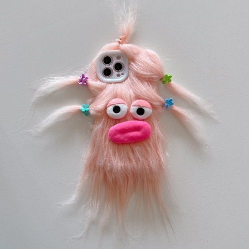 

For iPhone 15 Pro Tied Hairstyle Plush Monster TPU Phone Case(Pink)