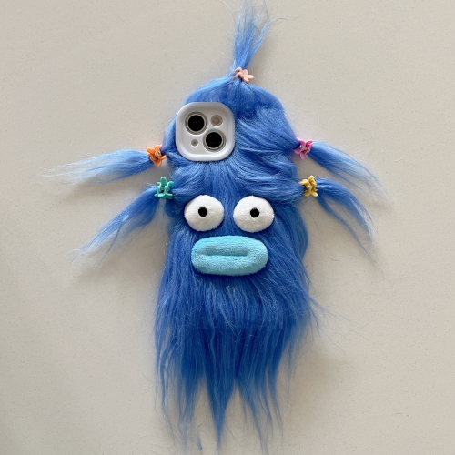 

For iPhone 14 Plus Tied Hairstyle Plush Monster TPU Phone Case(Blue)