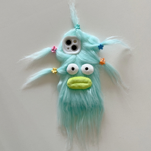 

For iPhone 14 Plus Tied Hairstyle Plush Monster TPU Phone Case(Green)