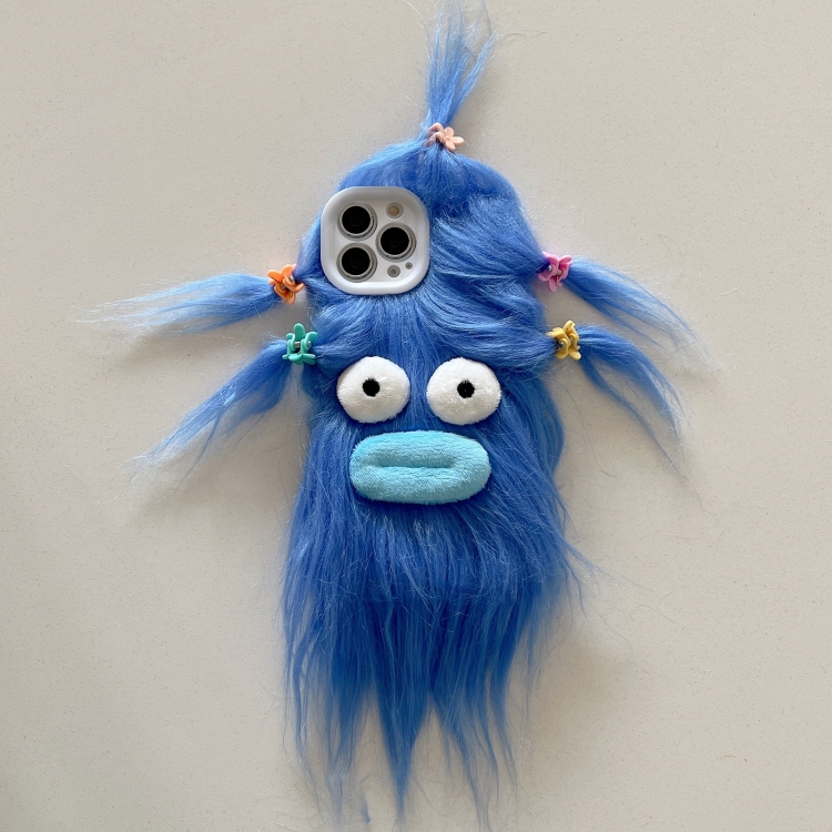 

For iPhone 14 Pro Tied Hairstyle Plush Monster TPU Phone Case(Blue)