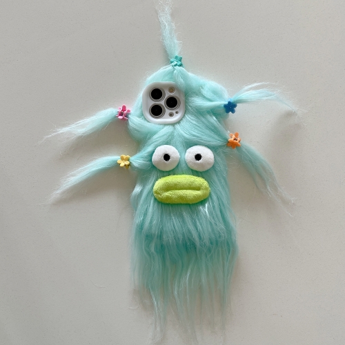 

For iPhone 14 Pro Tied Hairstyle Plush Monster TPU Phone Case(Green)