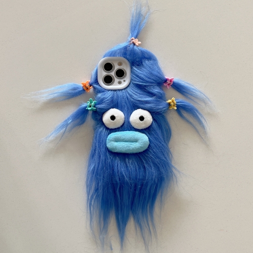 

For iPhone 13 Pro Tied Hairstyle Plush Monster TPU Phone Case(Blue)