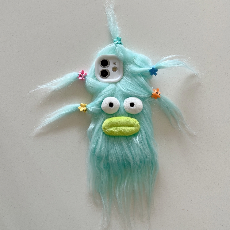 

For iPhone 12 Tied Hairstyle Plush Monster TPU Phone Case(Green)