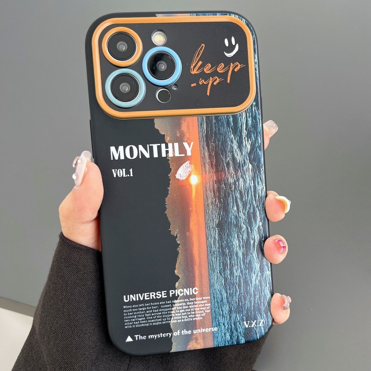 

For iPhone 15 Pro Max Scenery Pattern Large Window TPU Phone Case(Black Sea Sunrise)
