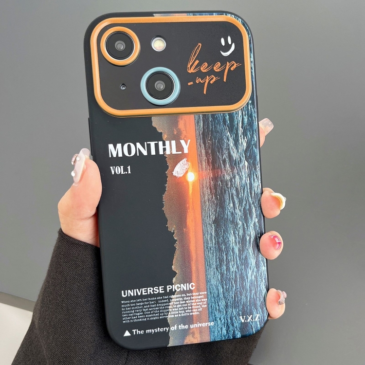 

For iPhone 15 Plus Scenery Pattern Large Window TPU Phone Case(Black Sea Sunrise)