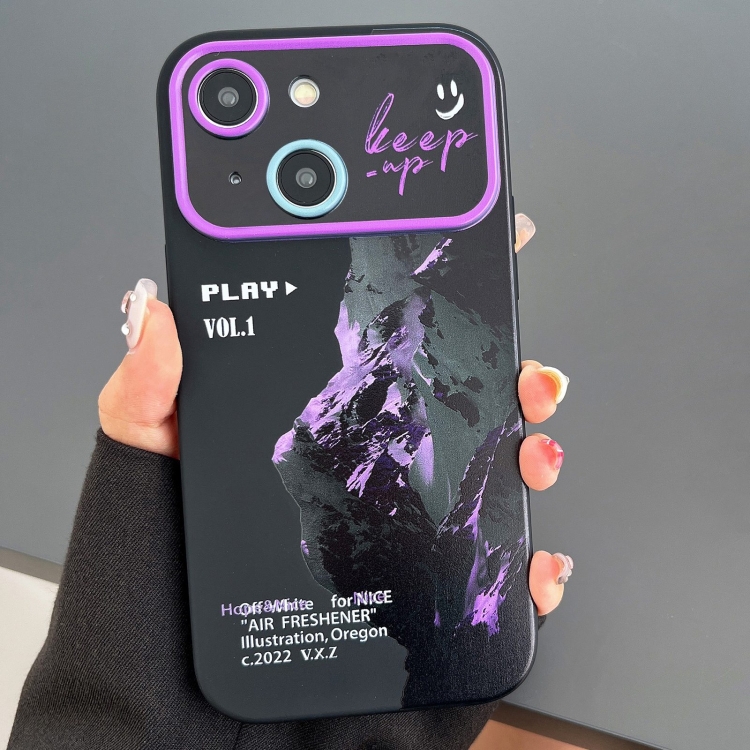 

For iPhone 15 Plus Scenery Pattern Large Window TPU Phone Case(Purple Snow Mountain)