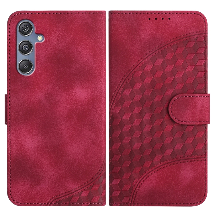 

For Samsung Galaxy M34 YX0060 Elephant Head Embossed Phone Leather Case with Lanyard(Rose Red)
