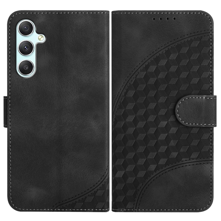 

For Samsung Galaxy A34 5G YX0060 Elephant Head Embossed Phone Leather Case with Lanyard(Black)
