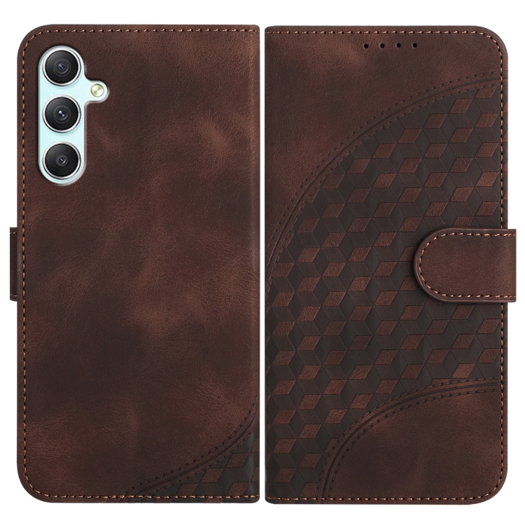 

For Samsung Galaxy A34 5G YX0060 Elephant Head Embossed Phone Leather Case with Lanyard(Coffee)