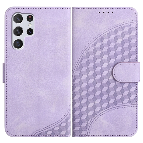 

For Samsung Galaxy S22 Ultra 5G YX0060 Elephant Head Embossed Phone Leather Case with Lanyard(Light Purple)