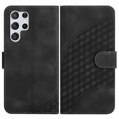 

For Samsung Galaxy S22 Ultra 5G YX0060 Elephant Head Embossed Phone Leather Case with Lanyard(Black)