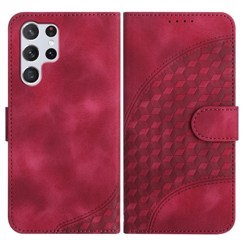 

For Samsung Galaxy S22 Ultra 5G YX0060 Elephant Head Embossed Phone Leather Case with Lanyard(Rose Red)