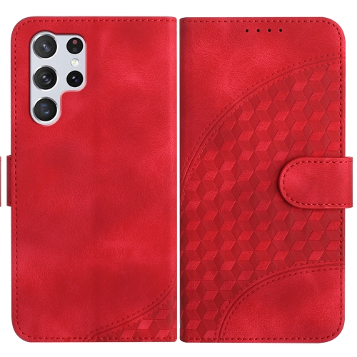 

For Samsung Galaxy S22 Ultra 5G YX0060 Elephant Head Embossed Phone Leather Case with Lanyard(Red)