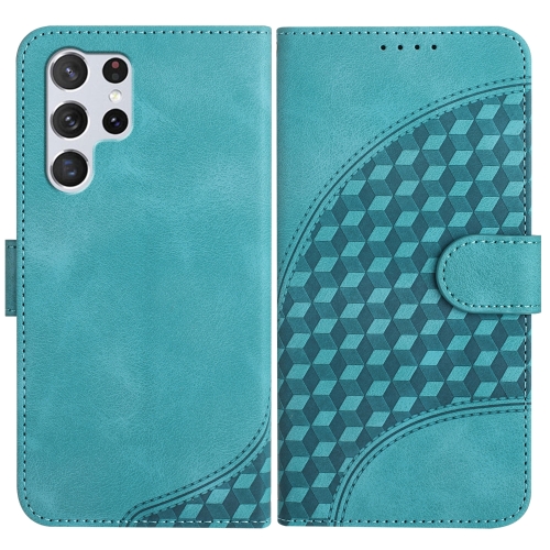 

For Samsung Galaxy S22 Ultra 5G YX0060 Elephant Head Embossed Phone Leather Case with Lanyard(Light Blue)