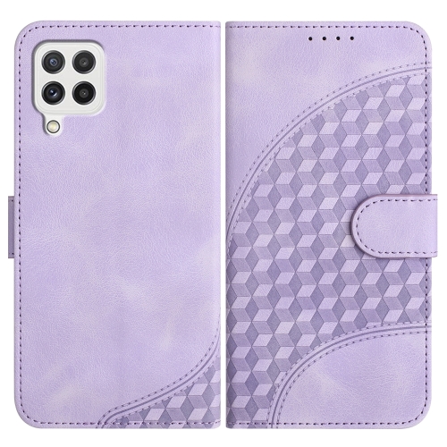 

For Samsung Galaxy A22 4G/M32 4G Global/India/F22 YX0060 Elephant Head Embossed Phone Leather Case with Lanyard(Light Purple)